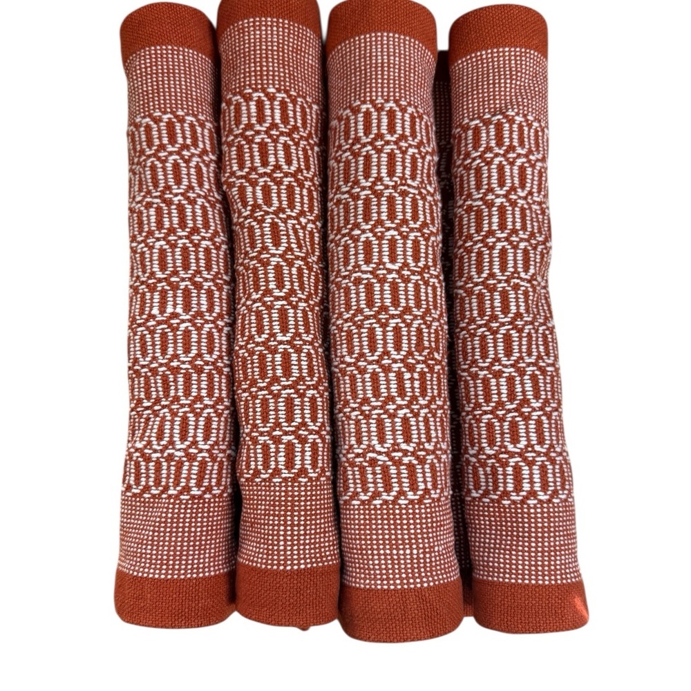 Set of 4 Table Placemats Rustic Red Orange and White Kitchenware